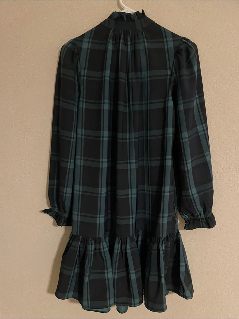 J Crew Green Black Tartan Plaid Ruffle Puff Sleeve Dress Size Small NWT